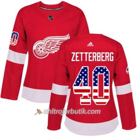Dame Ishockey Detroit Red Wings Tröja Henrik Zetterberg 40 Adidas 2017-2018 Röd USA Flag Fashion Authentic